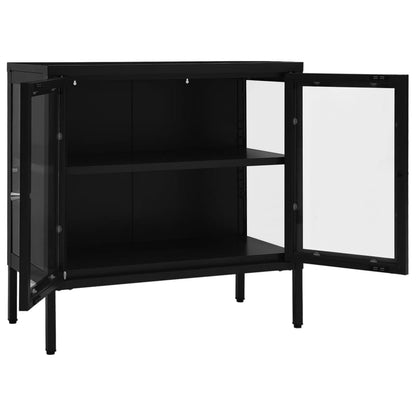Credenza Nera 70x35x70 cm in Acciaio e Vetro - homemem39