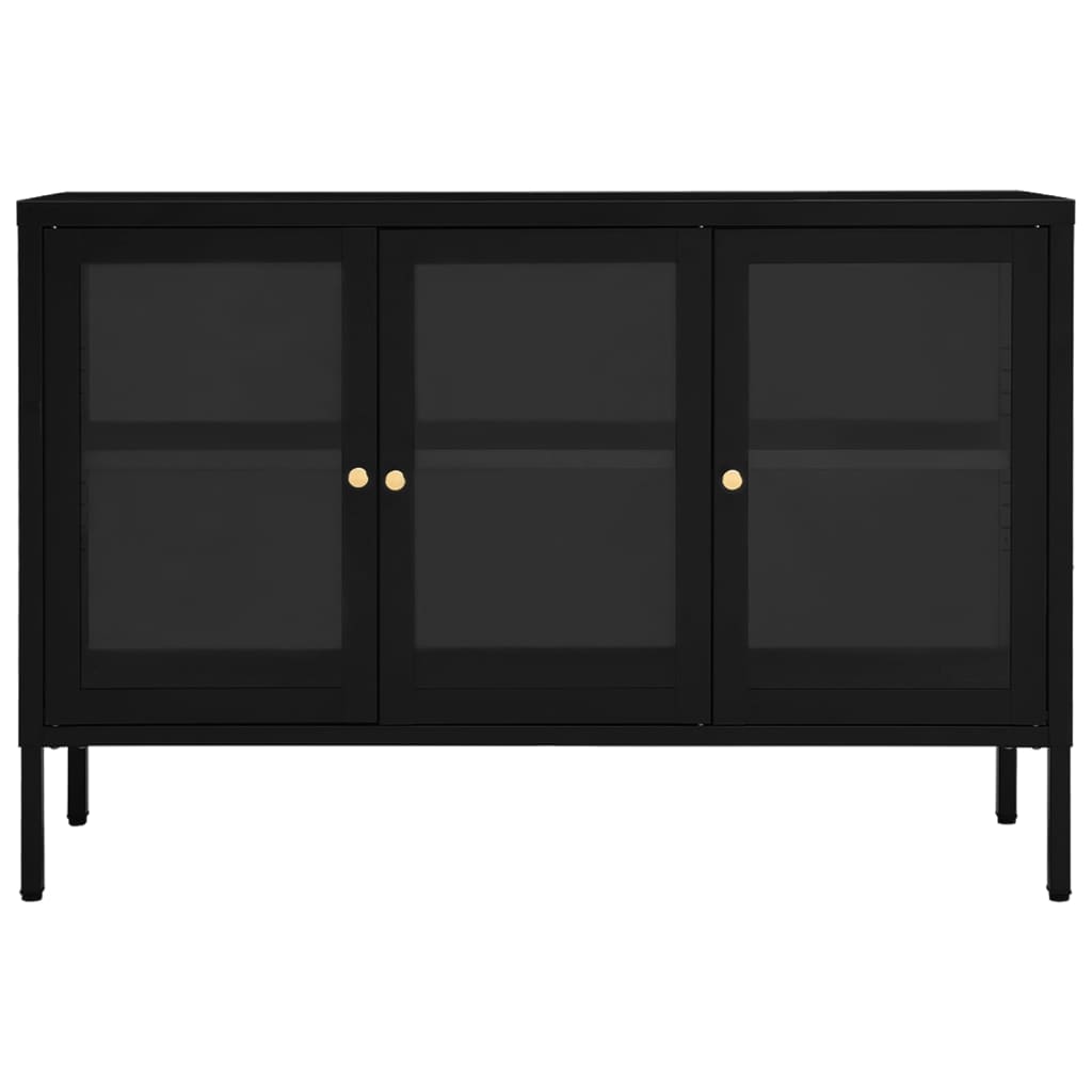 Credenza Nera 105x35x70 cm in Acciaio e Vetro - homemem39