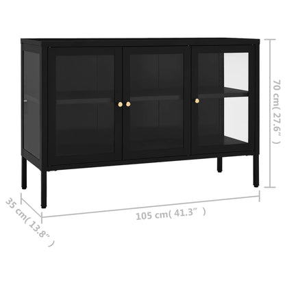 Credenza Nera 105x35x70 cm in Acciaio e Vetro - homemem39
