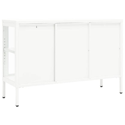 Credenza Bianca 105x35x70 cm in Acciaio e Vetro