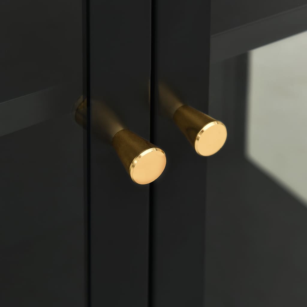 Credenza Nera 75x35x105 cm in Acciaio e Vetro - homemem39