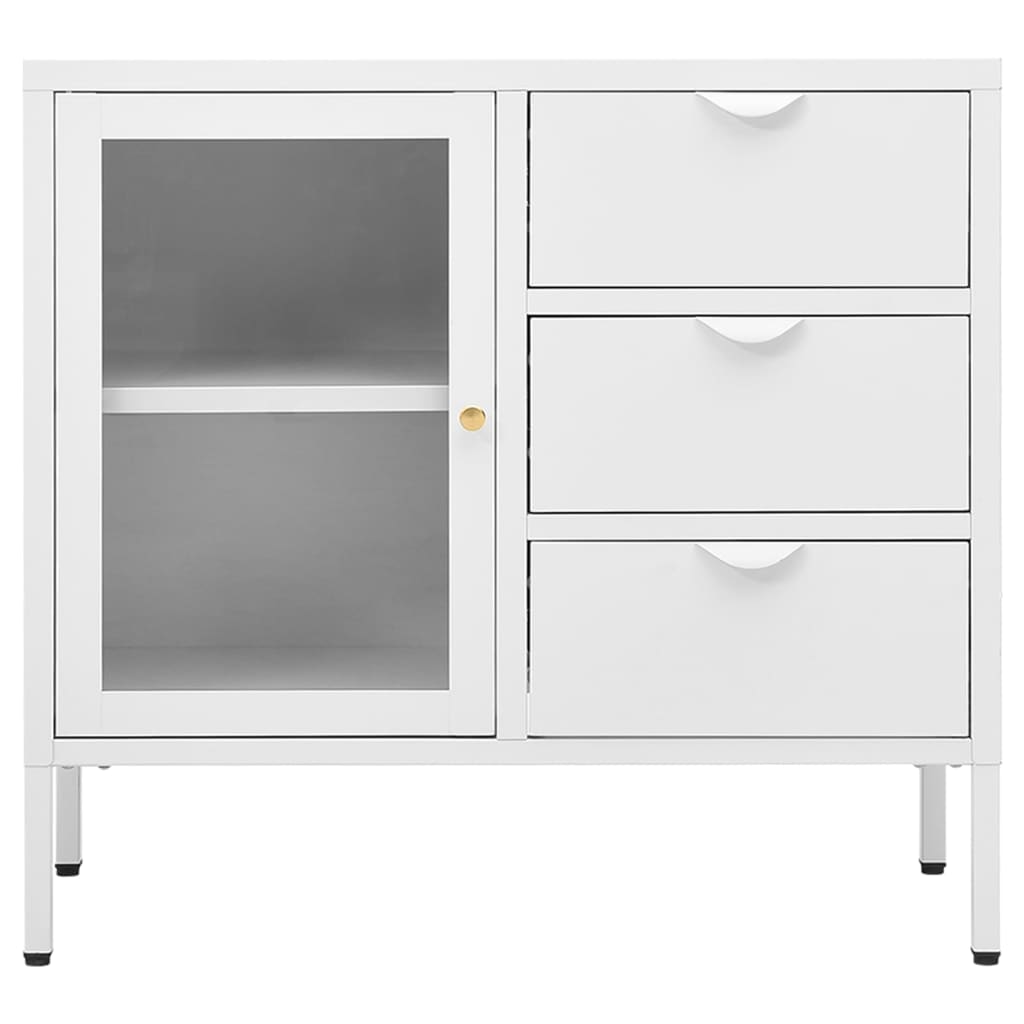 Credenza Bianca 75x35x70 cm in Acciaio e Vetro Temperato - homemem39