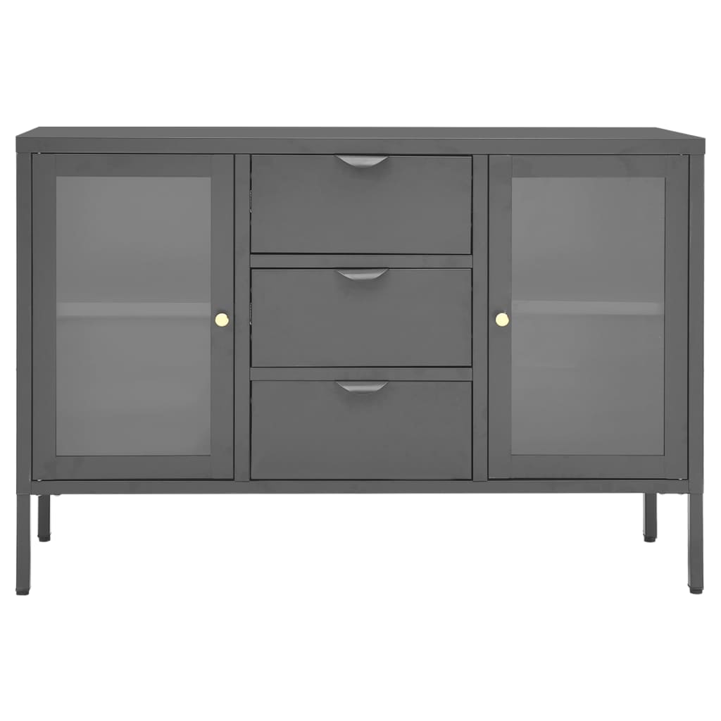 Credenza Antracite 105x35x70 cm in Acciaio e Vetro Temperato - homemem39