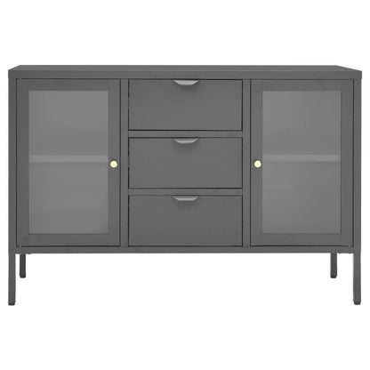 Credenza Antracite 105x35x70 cm in Acciaio e Vetro Temperato - homemem39