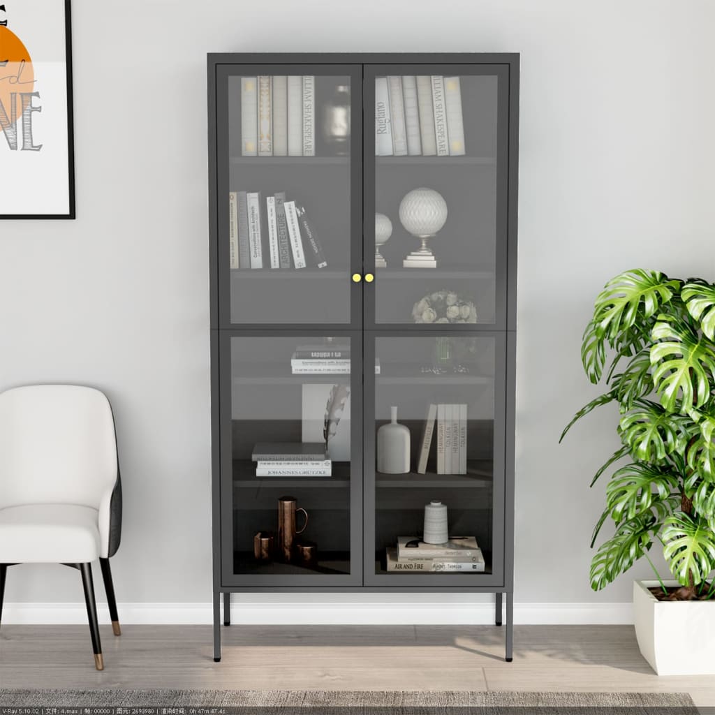 Vetrina Antracite 90x40x180 cm in Acciaio e Vetro Temperato - homemem39
