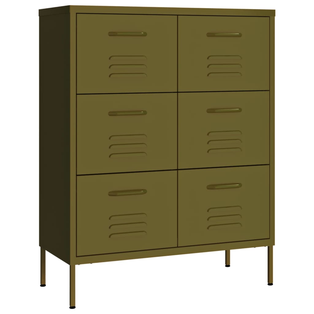 Cassettiera Verde Oliva 80x35x101,5 cm in Acciaio | homemem39