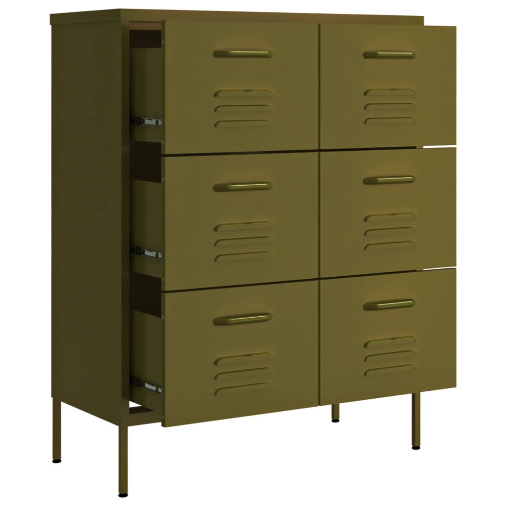 Cassettiera Verde Oliva 80x35x101,5 cm in Acciaio | homemem39