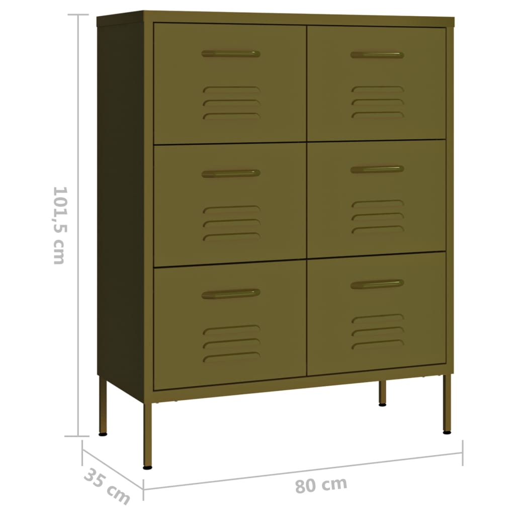 Cassettiera Verde Oliva 80x35x101,5 cm in Acciaio | homemem39