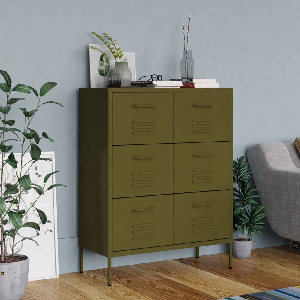 Cassettiera Verde Oliva 80x35x101,5 cm in Acciaio | homemem39