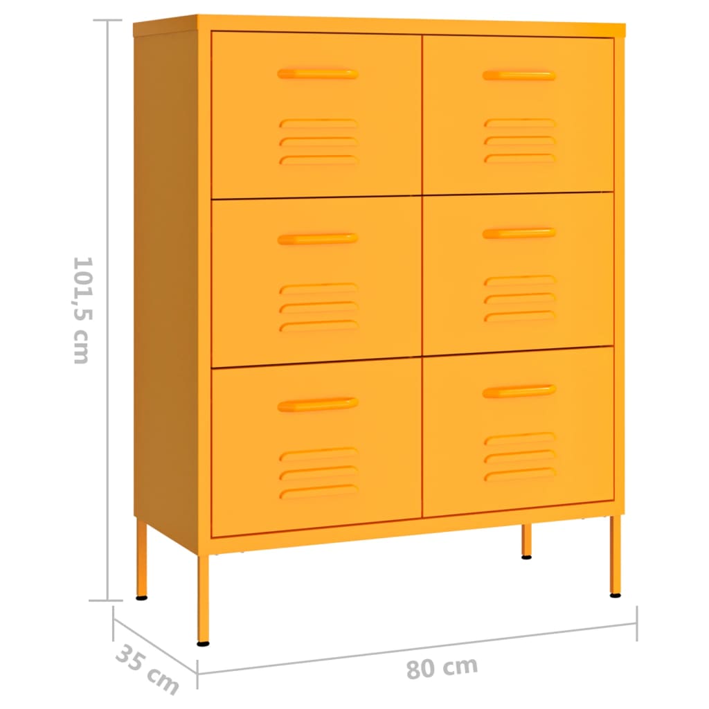 Cassettiera Giallo Senape 80x35x101,5 cm in Acciaio | homemem39