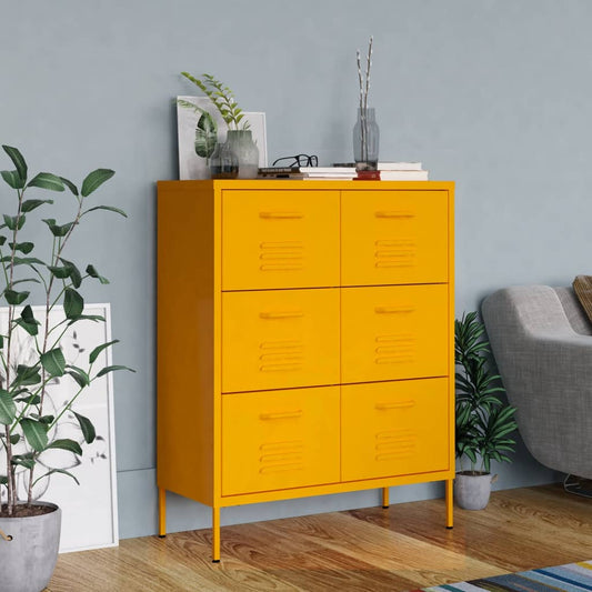 Cassettiera Giallo Senape 80x35x101,5 cm in Acciaio | homemem39
