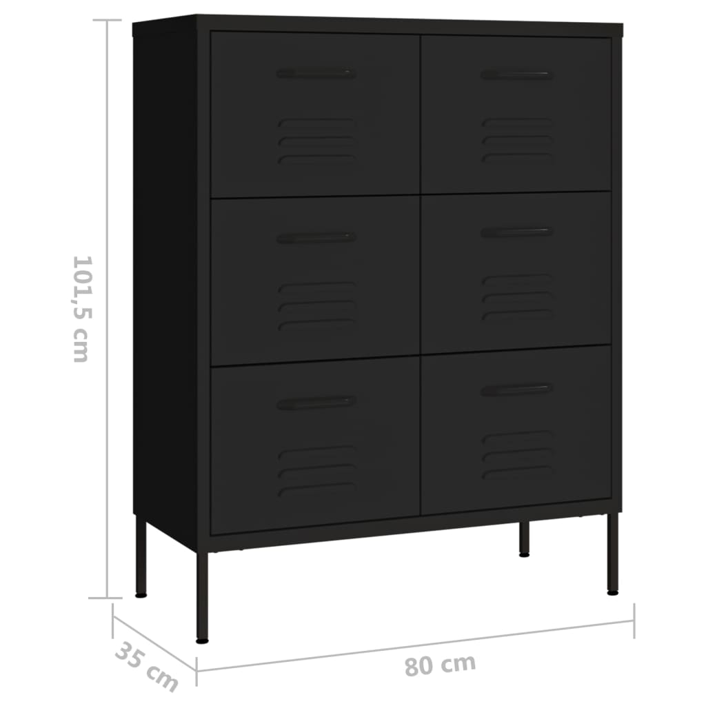 Cassettiera Nera 80x35x101,5 cm in Acciaio | homemem39