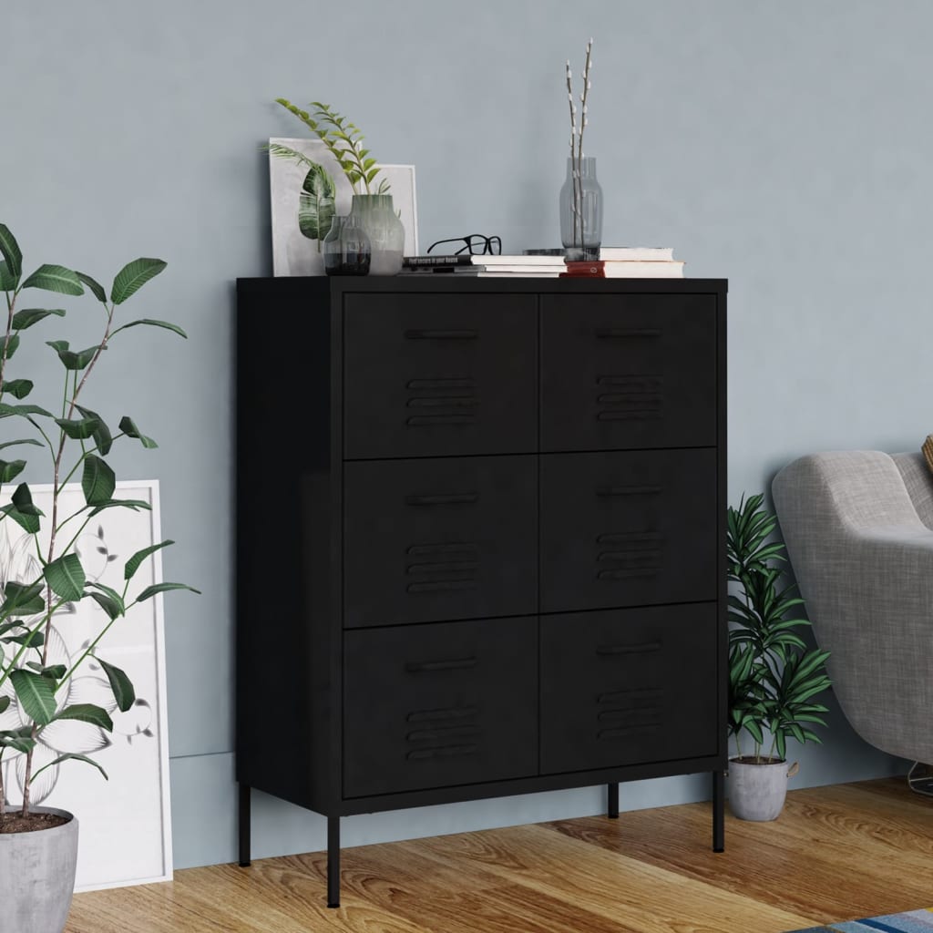 Cassettiera Nera 80x35x101,5 cm in Acciaio | homemem39