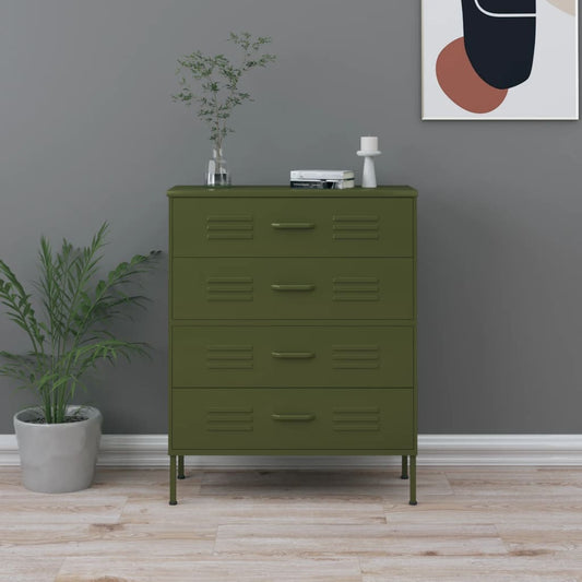 Cassettiera Verde Oliva 80x35x101,5 cm in Acciaio - homemem39