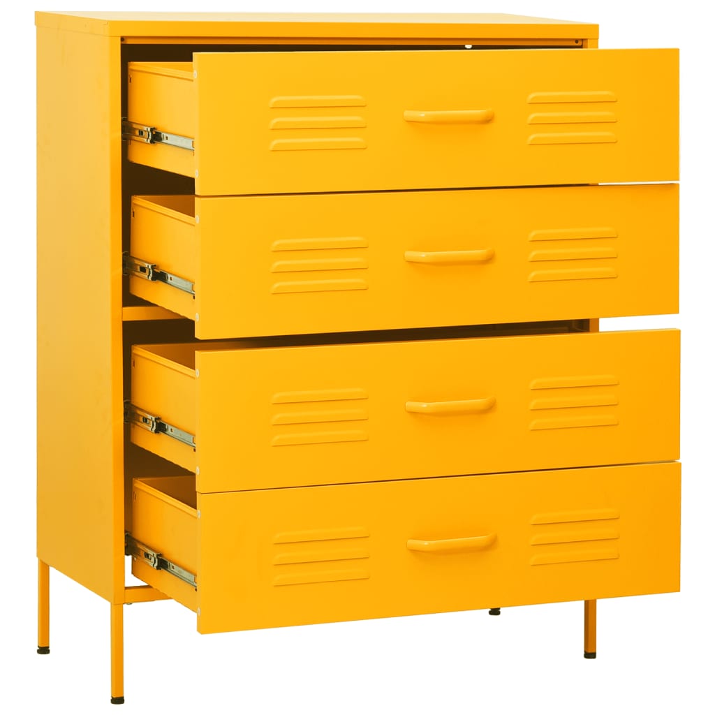 Cassettiera Giallo Senape 80x35x101,5 cm in Acciaio - homemem39