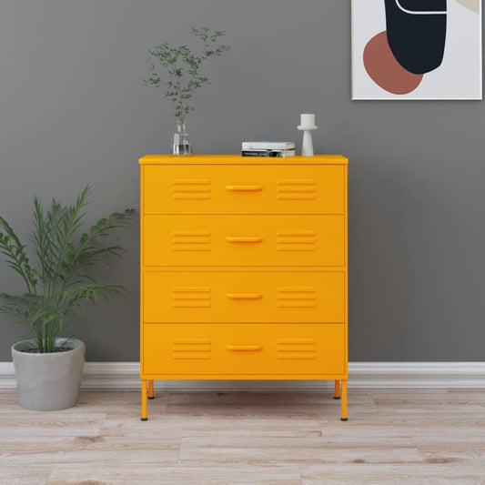 Cassettiera Giallo Senape 80x35x101,5 cm in Acciaio - homemem39