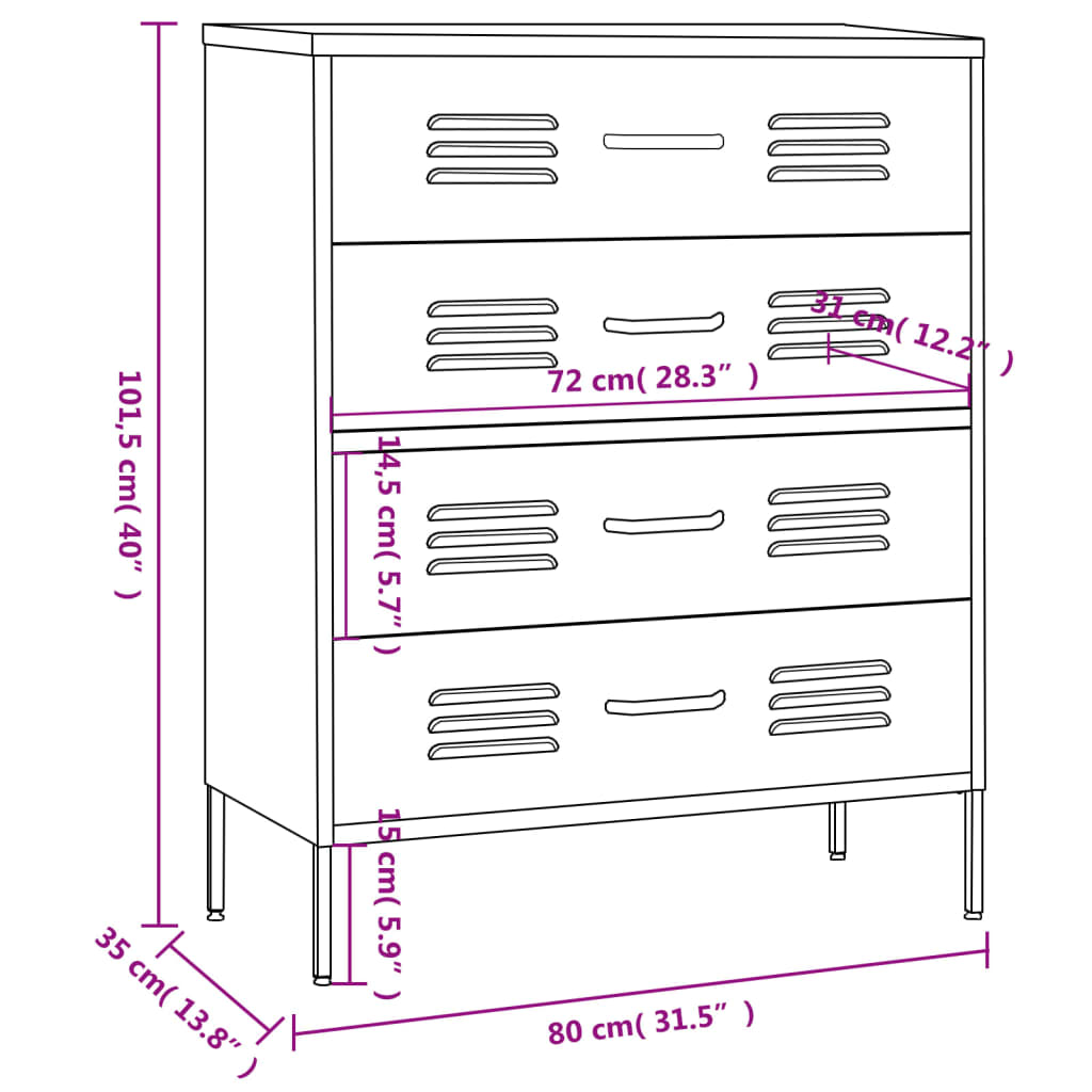 Cassettiera Rosa 80x35x101,5 cm in Acciaio - homemem39