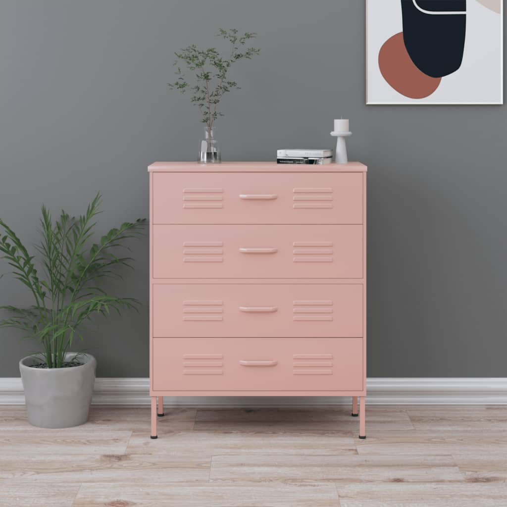 Cassettiera Rosa 80x35x101,5 cm in Acciaio - homemem39