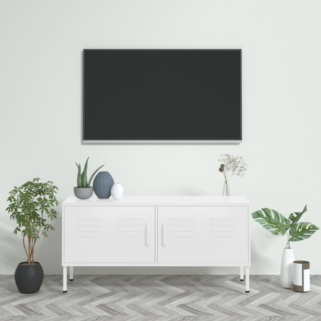 Mobile TV Bianco 105x35x50 cm in Acciaio - homemem39