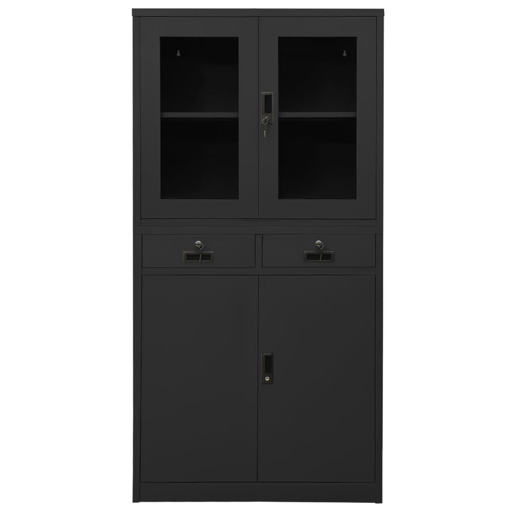 Armadio per Ufficio Antracite 90x40x180 cm in Acciaio e Vetro | homemem39