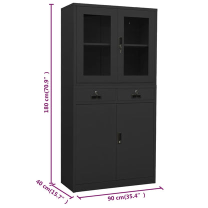 Armadio per Ufficio Antracite 90x40x180 cm in Acciaio e Vetro | homemem39