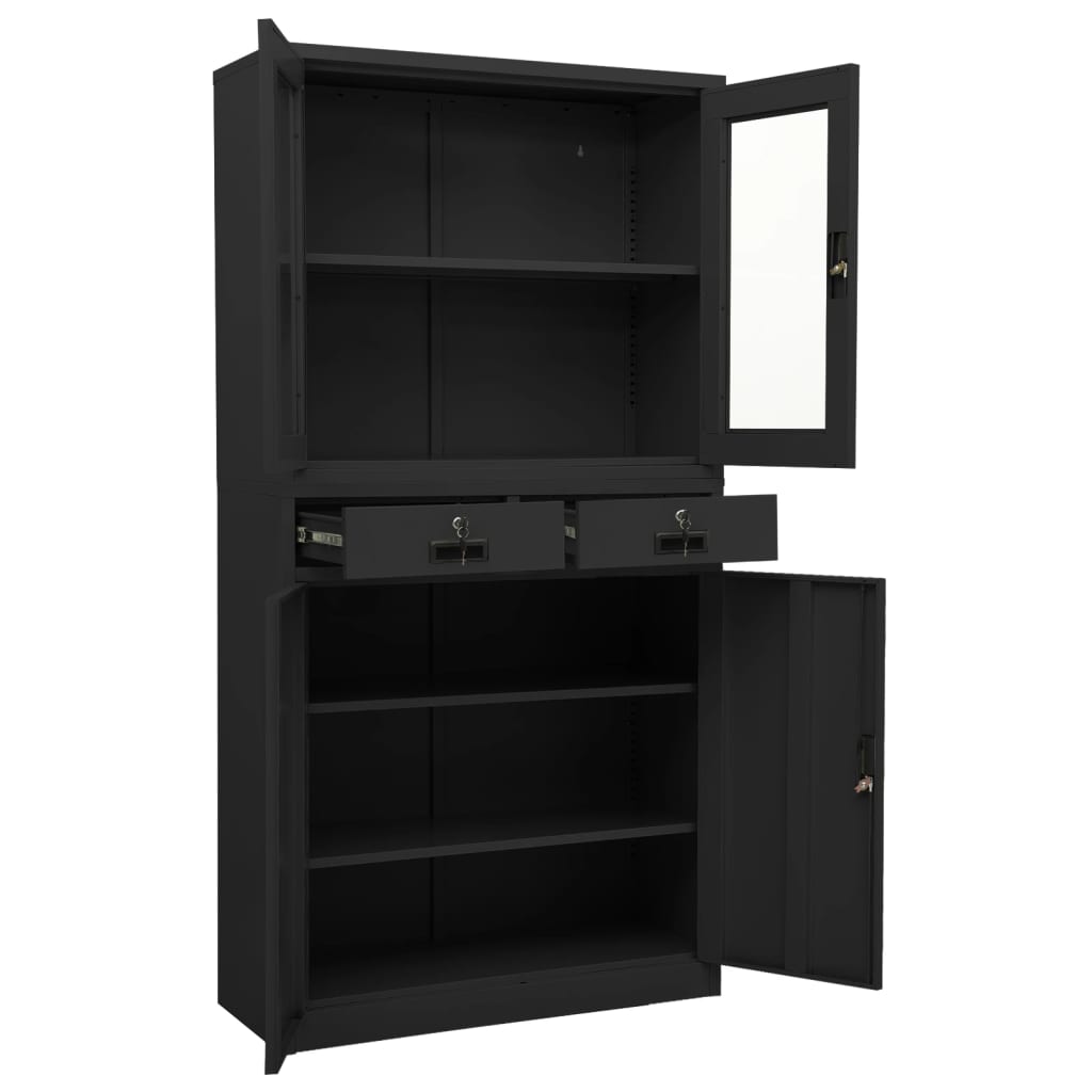 Armadio per Ufficio Antracite 90x40x180 cm in Acciaio e Vetro | homemem39