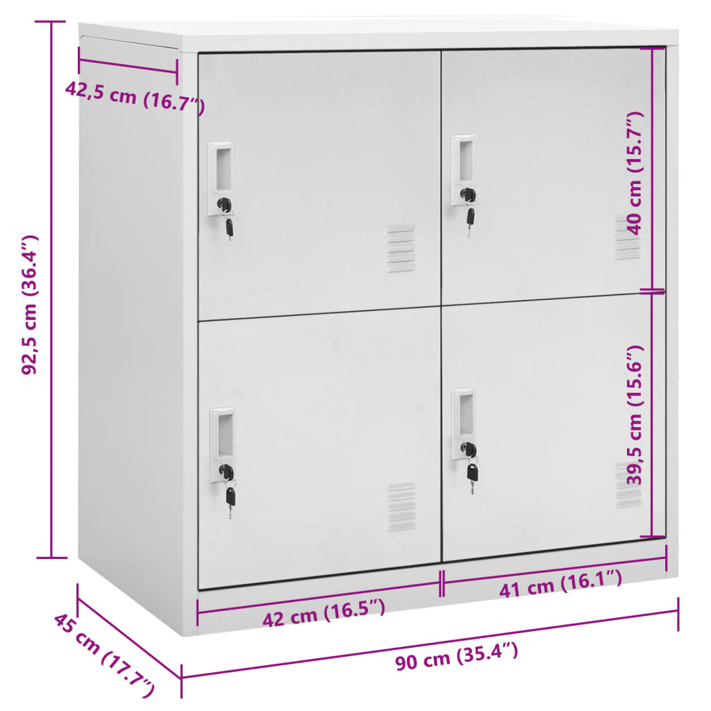 Armadietto con Chiave Grigio Chiaro 90x45x92,5 cm in Acciaio | homemem39