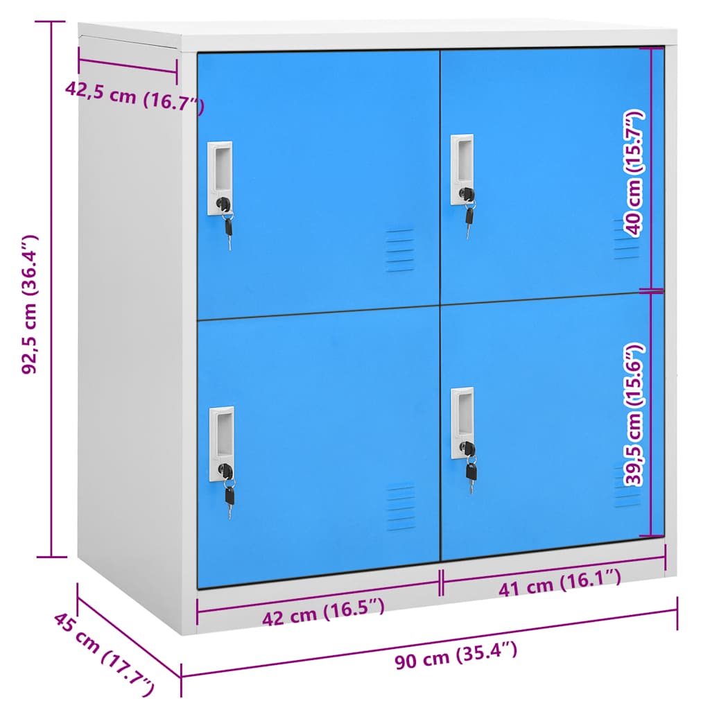 Armadietto con Chiave Grigio Chiaro e Blu 90x45x92,5 cm Acciaio | homemem39