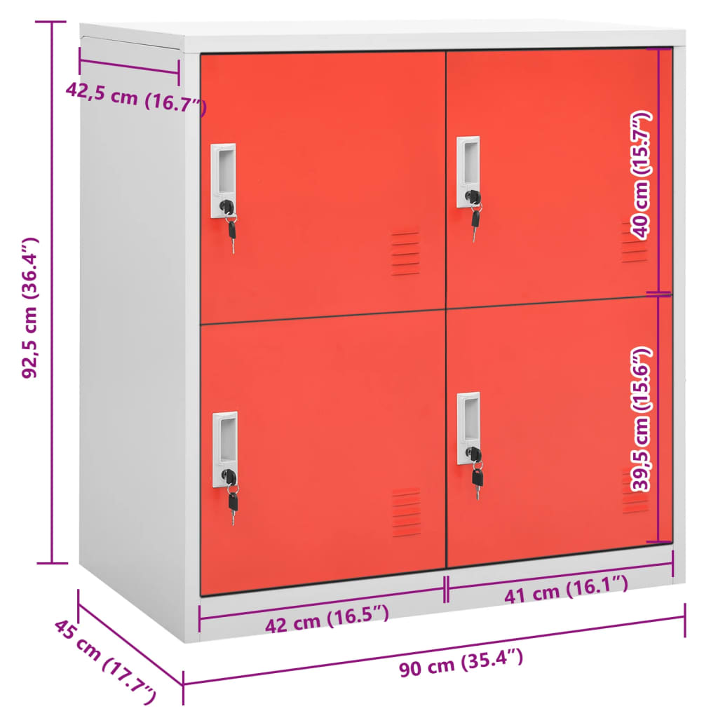 Armadietto a Chiave Grigio Chiaro e Rosso 90x45x92,5 cm Acciaio - homemem39