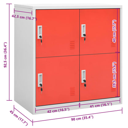 Armadietto a Chiave Grigio Chiaro e Rosso 90x45x92,5 cm Acciaio - homemem39
