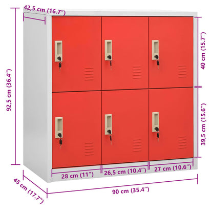 Armadietto a Chiave Grigio Chiaro e Rosso 90x45x92,5 cm Acciaio - homemem39