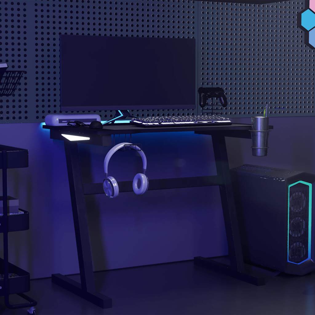 Scrivania da Gaming con LED e Gambe a Z Nera 90x60x75 cm - homemem39