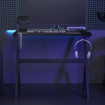 Scrivania da Gaming con LED e Gambe a Y Nera 90x60x75 cm - homemem39