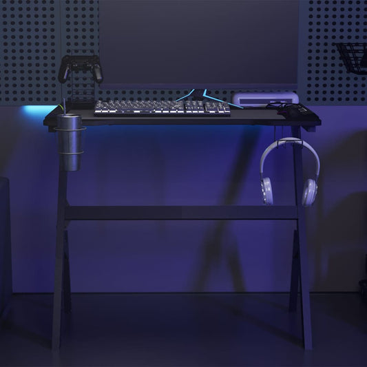 Scrivania da Gaming con LED e Gambe a Y Nera 90x60x75 cm - homemem39