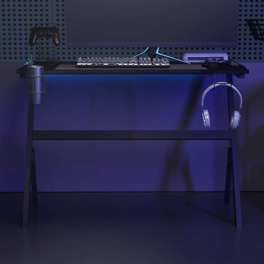 Scrivania da Gaming con LED e Gambe a Y Nera 110x60x75 cm - homemem39