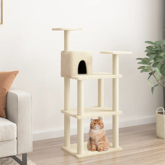 Albero per Gatti con Tiragraffi in Sisal Crema 118,5 cm - homemem39