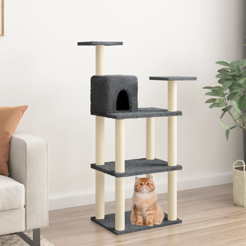 Albero per Gatti con Tiragraffi in Sisal Grigio Scuro 118,5 cm - homemem39
