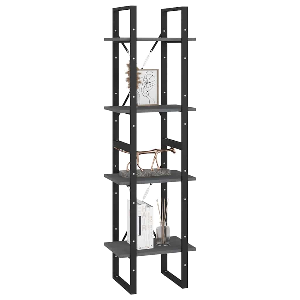 Libreria a 4 Ripiani Grigia 40x30x140 cm in Massello di Pino
