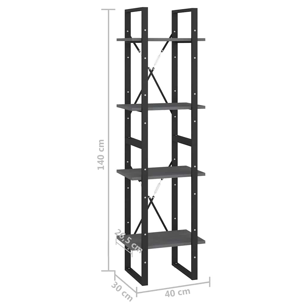 Libreria a 4 Ripiani Grigia 40x30x140 cm in Massello di Pino