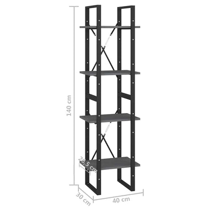Libreria a 4 Ripiani Grigia 40x30x140 cm in Massello di Pino