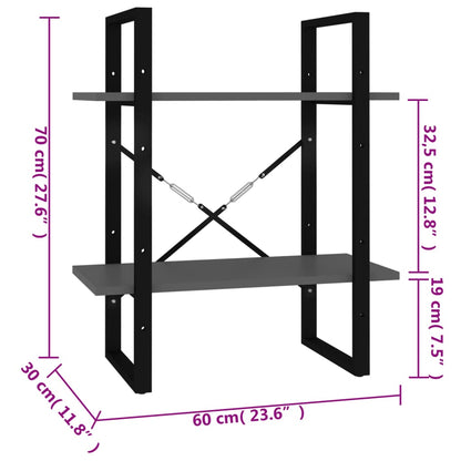 Libreria a 2 Ripiani Grigia 60x30x70 cm in Legno Multistrato | homemem39