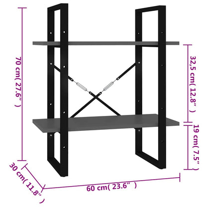 Libreria a 2 Ripiani Grigia 60x30x70 cm in Legno Multistrato