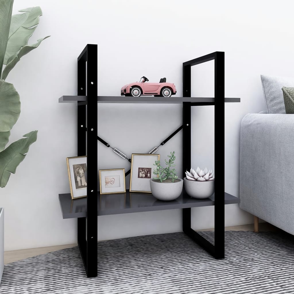 Libreria a 2 Ripiani Grigia 60x30x70 cm in Legno Multistrato | homemem39
