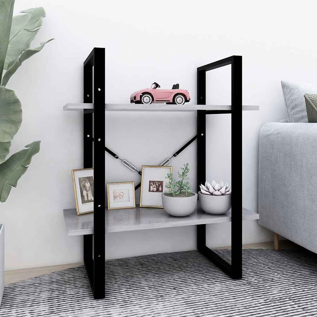 Libreria 2 Ripiani Grigio Cemento 60x30x70 cm Legno Multistrato