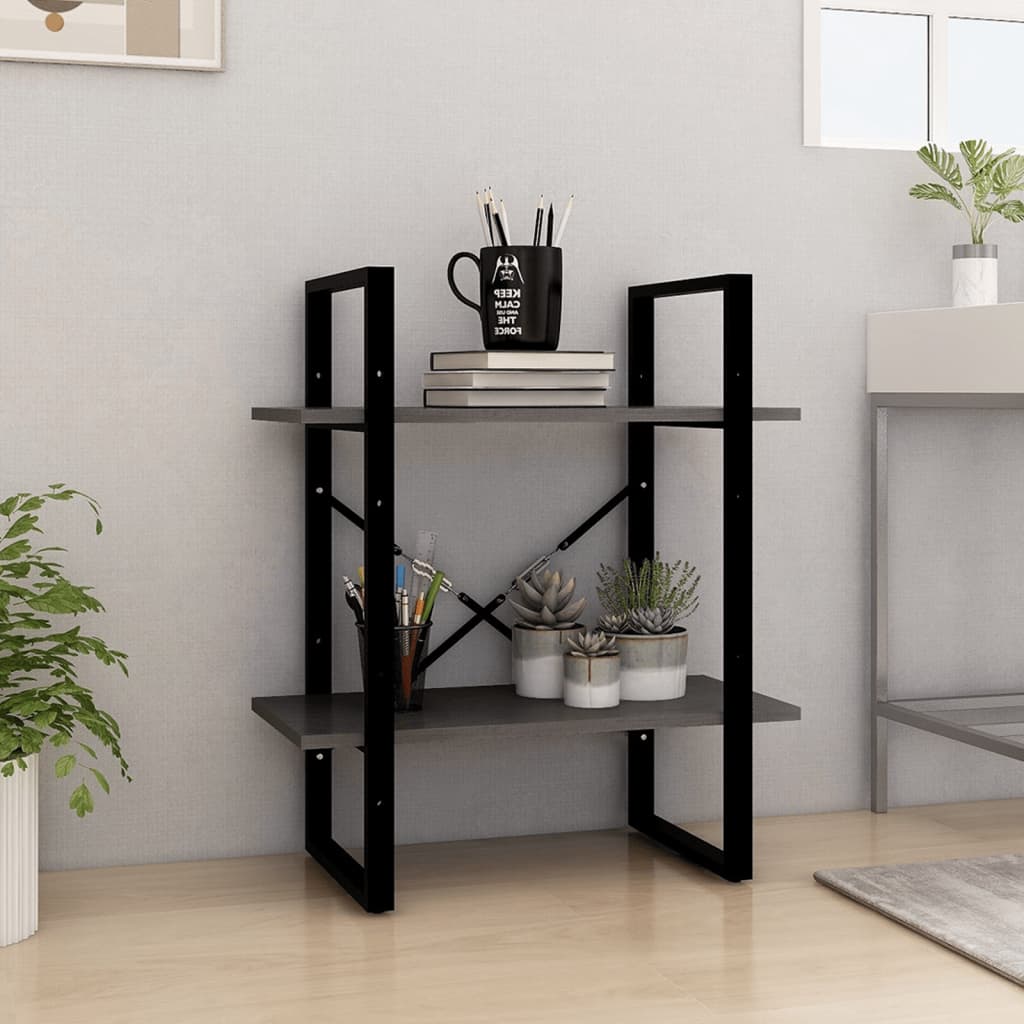 Libreria a 2 Ripiani Grigia 60x30x70 cm in Massello di Pino | homemem39