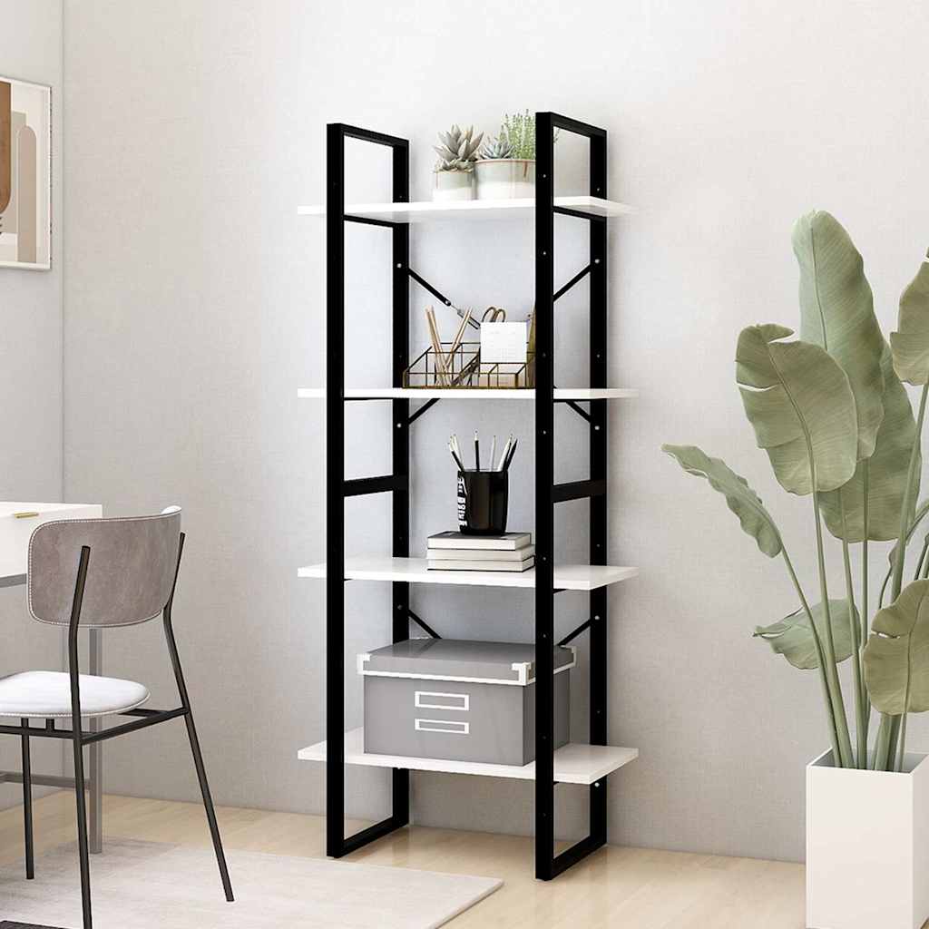 Libreria a 4 Ripiani Bianca 60x30x140 cm in Massello di Pino