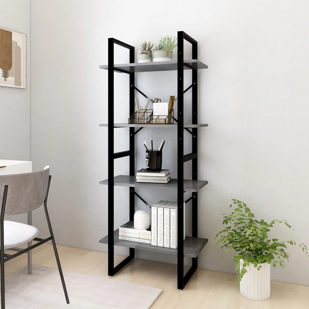 Libreria a 4 Ripiani Grigia 60x30x140 cm in Massello di Pino | homemem39
