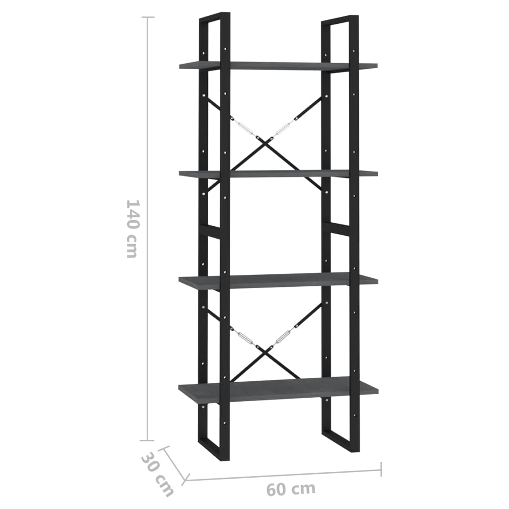 Libreria a 4 Ripiani Grigia 60x30x140 cm in Massello di Pino | homemem39