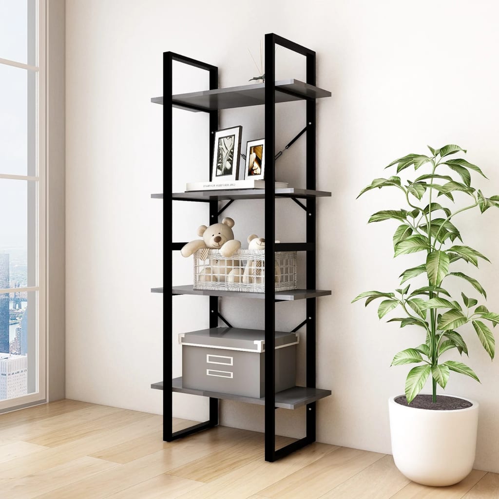 Libreria a 4 Ripiani Grigia 60x30x140 cm in Massello di Pino | homemem39