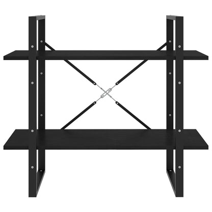 Libreria a 2 Ripiani Nera 80x30x70 cm in Massello di Pino